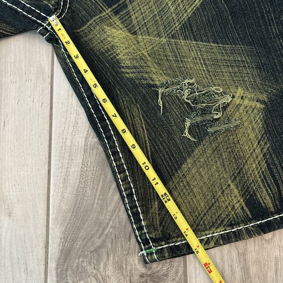 True Religion Made In USA Joey Super T Jean Shorts Jorts Size 42 Green Blue 15” - Picture 8 of 8